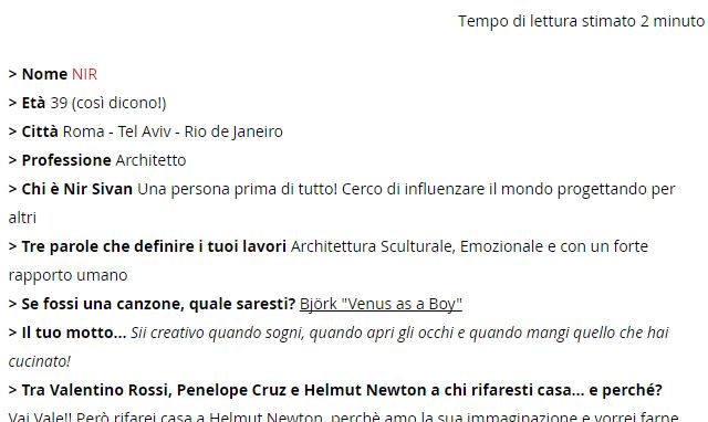 Le Civico speed interview Nir Sivan article