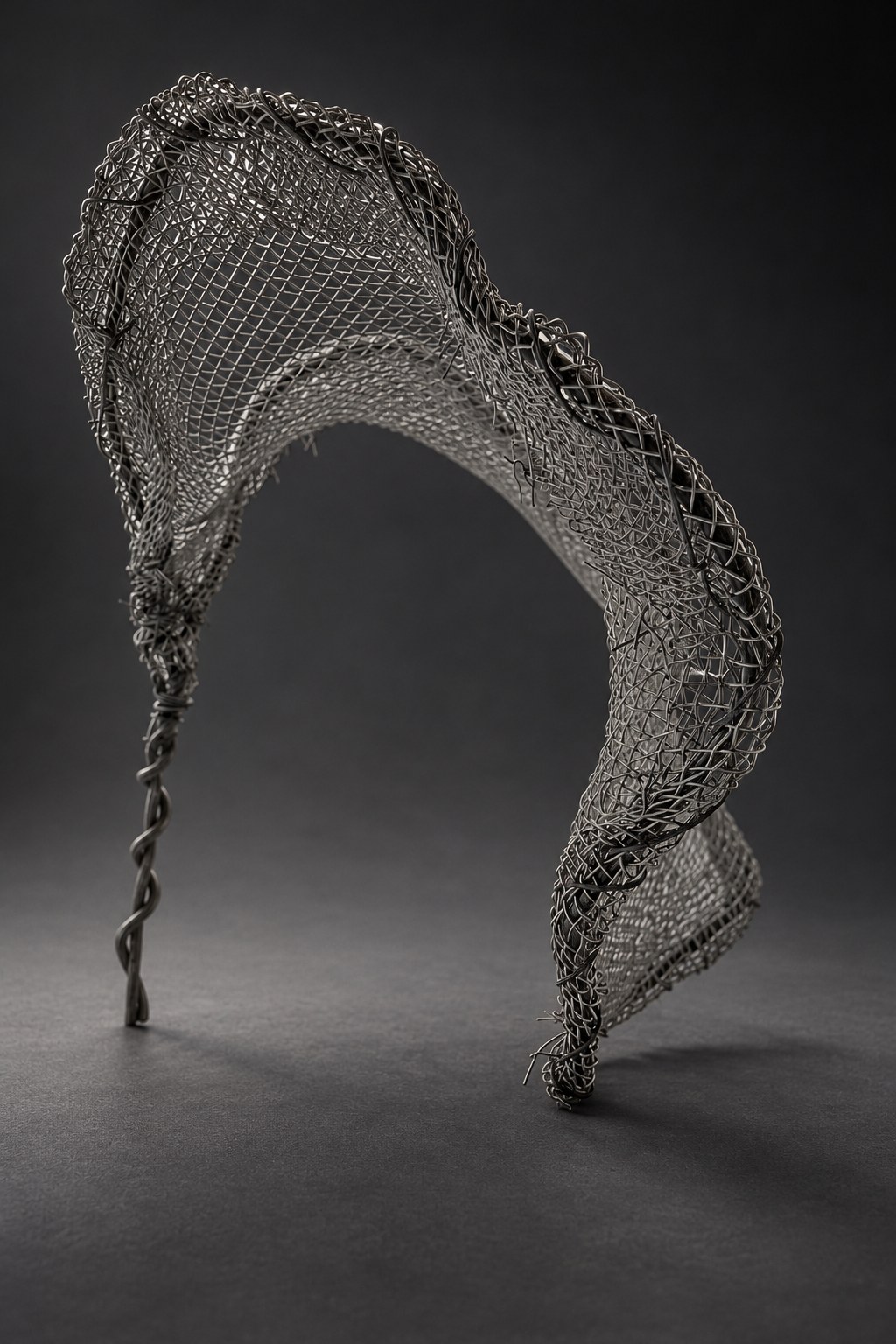 Nir Sivan Architects – Beyond the Gaze, sculpture (2004): an arched Iris-inspired wire-mesh element (cinematic light)