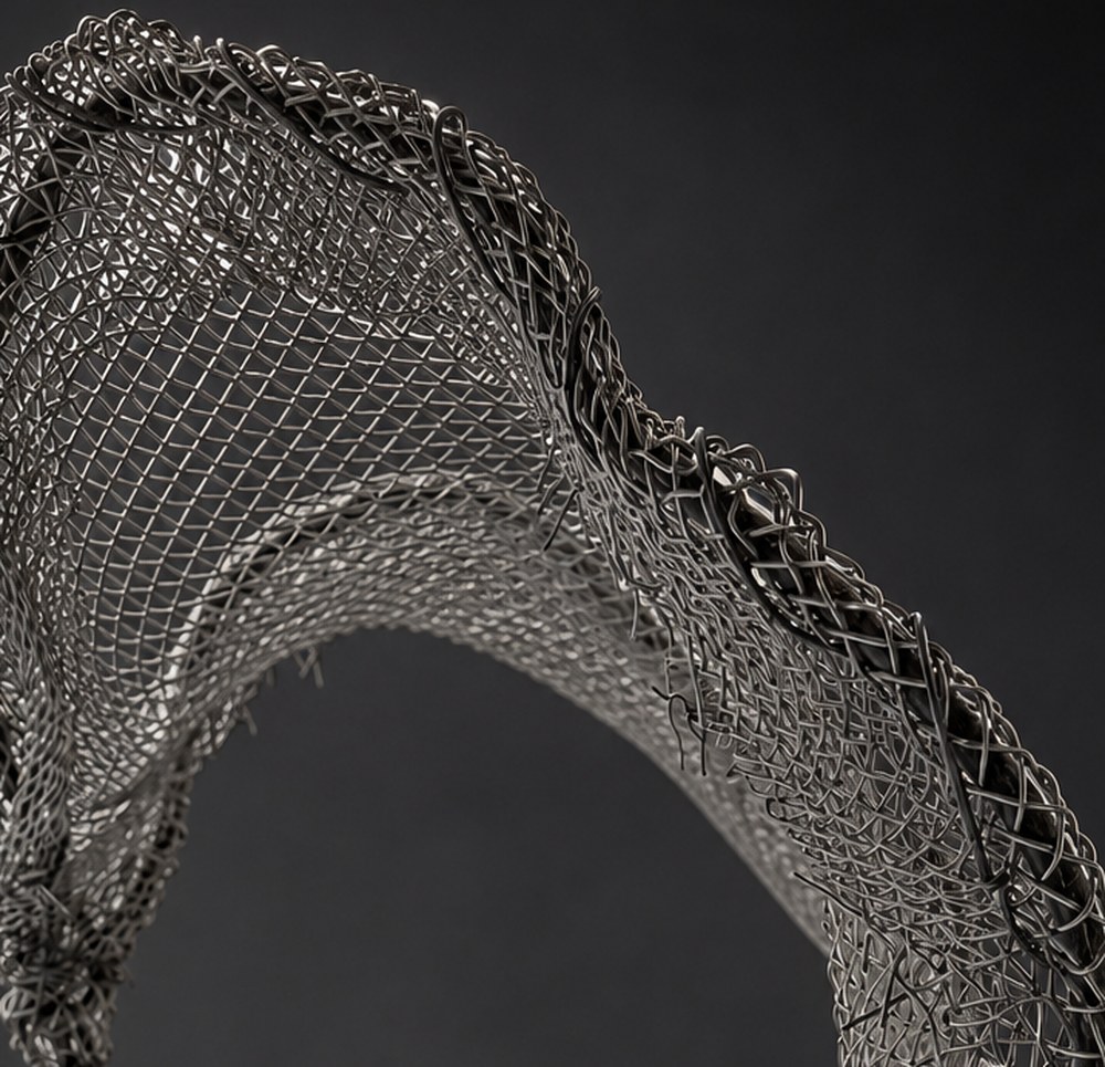 Nir Sivan Architects – Beyond the Gaze, sculpture (2004): close-up of the hand-folded mesh edge of an Iris element