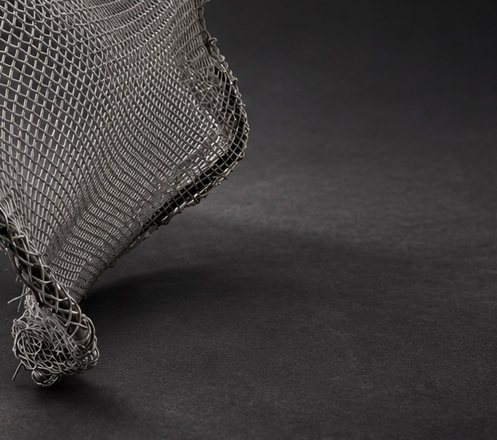Nir Sivan Architects – Beyond the Gaze, sculpture (2004): close-up of a twisted wire leg and the curled mesh edge