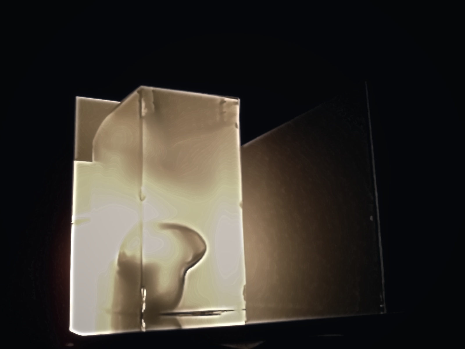 Nir Sivan Architects – Beyond the Gaze, sculpture (2004): the translucent box lit from inside, the Iris element showing as a shadow (cinematic)