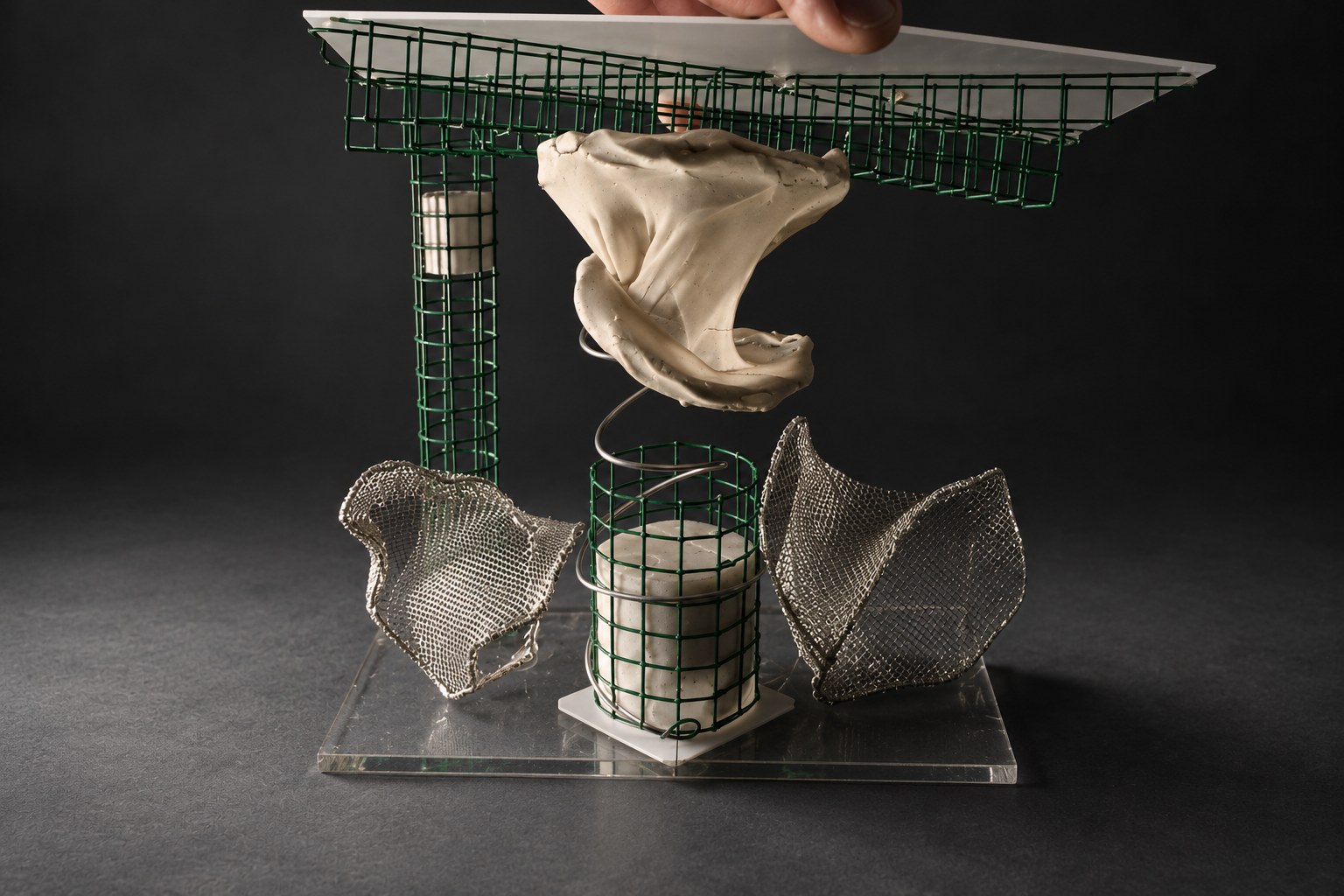 Nir Sivan Architects – Beyond the Gaze, sculpture (2004): the suspended composition held by the hand during its construction (cinematic light)
