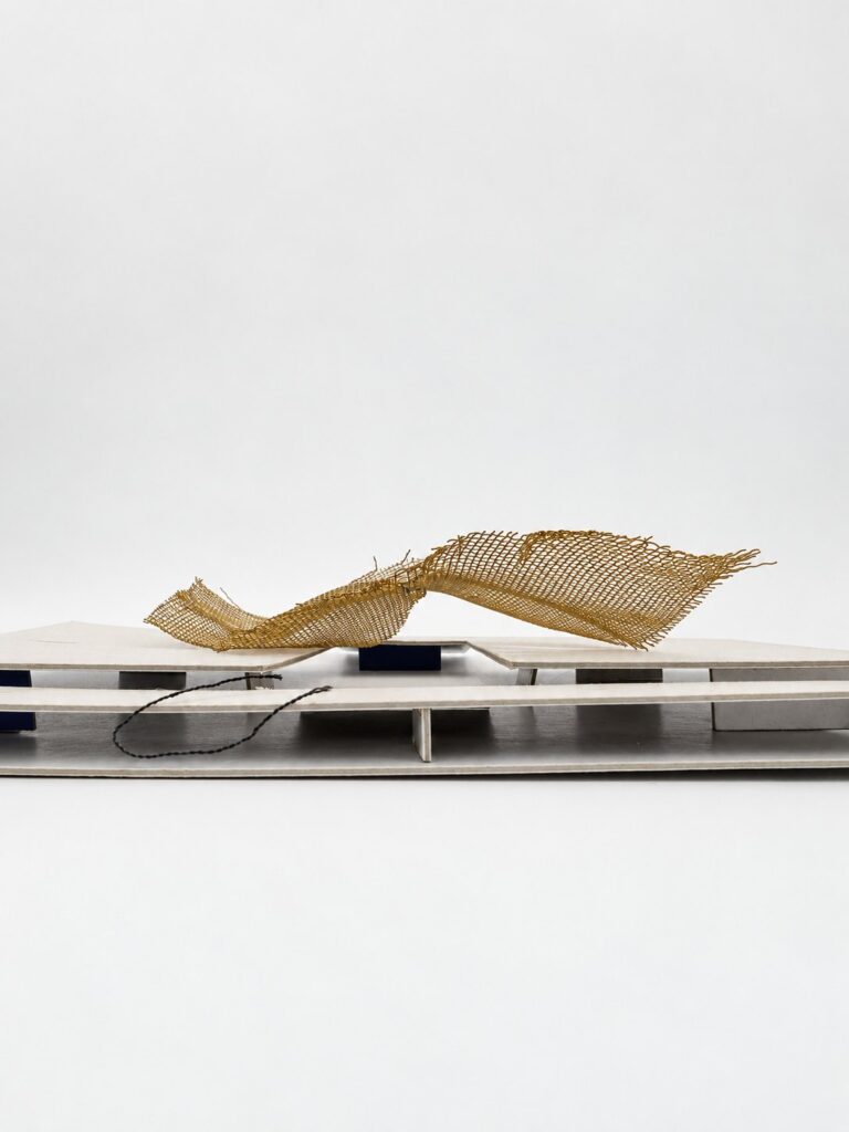 Onda Carioca, Rio de Janeiro: hand-made metal-mesh study model on the site plan, by Nir Sivan Architects