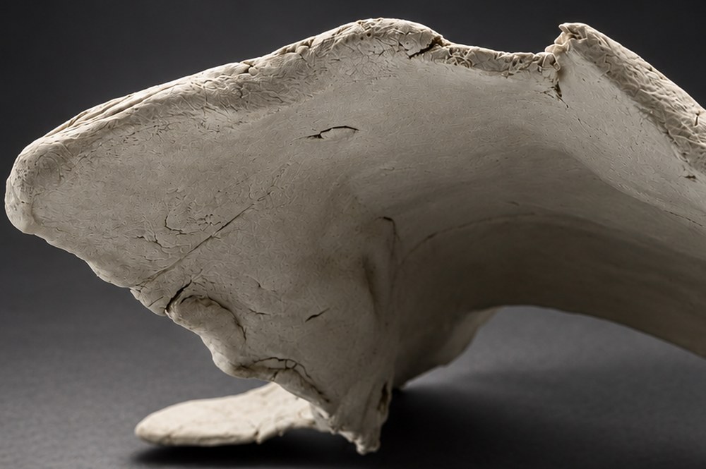 Nir Sivan Architects – Clay study for Onda Carioca (2011): close-up of the clay surface with its cracks and finger marks