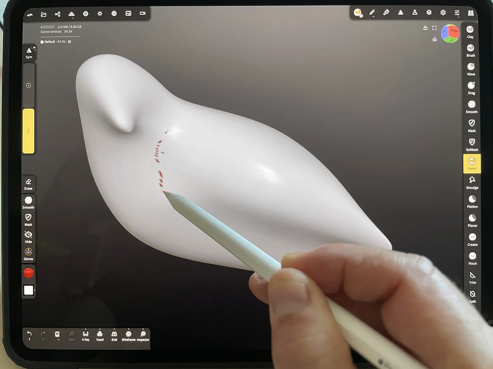 Nir Sivan Architects – Falcon, Vision in Flight (2025): the hand modelling the form digitally with a pen on a tablet