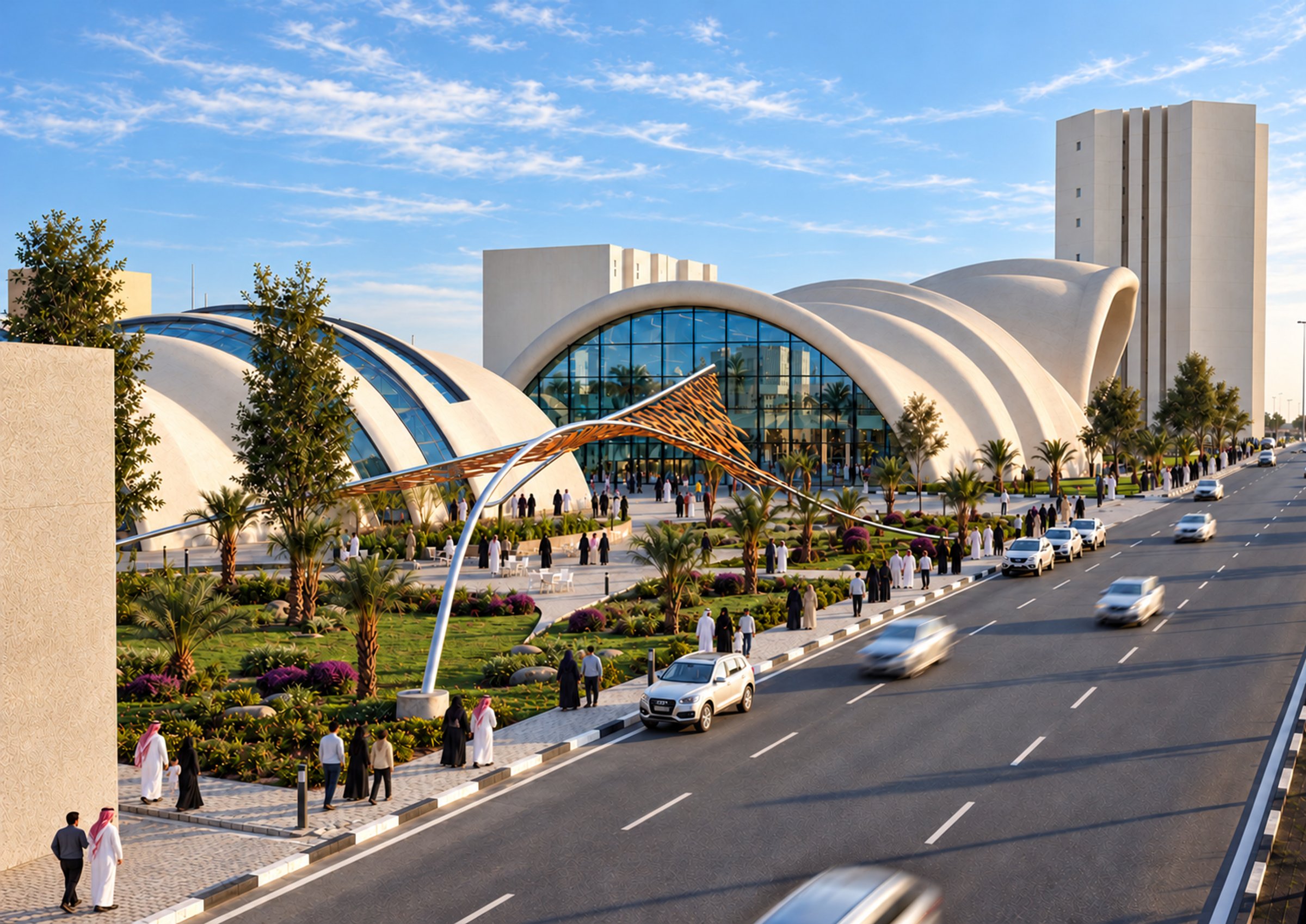 Nir Sivan Architects – SQUARES Center, Al-Khobar, Saudi Arabia: elevated view along the street (render)