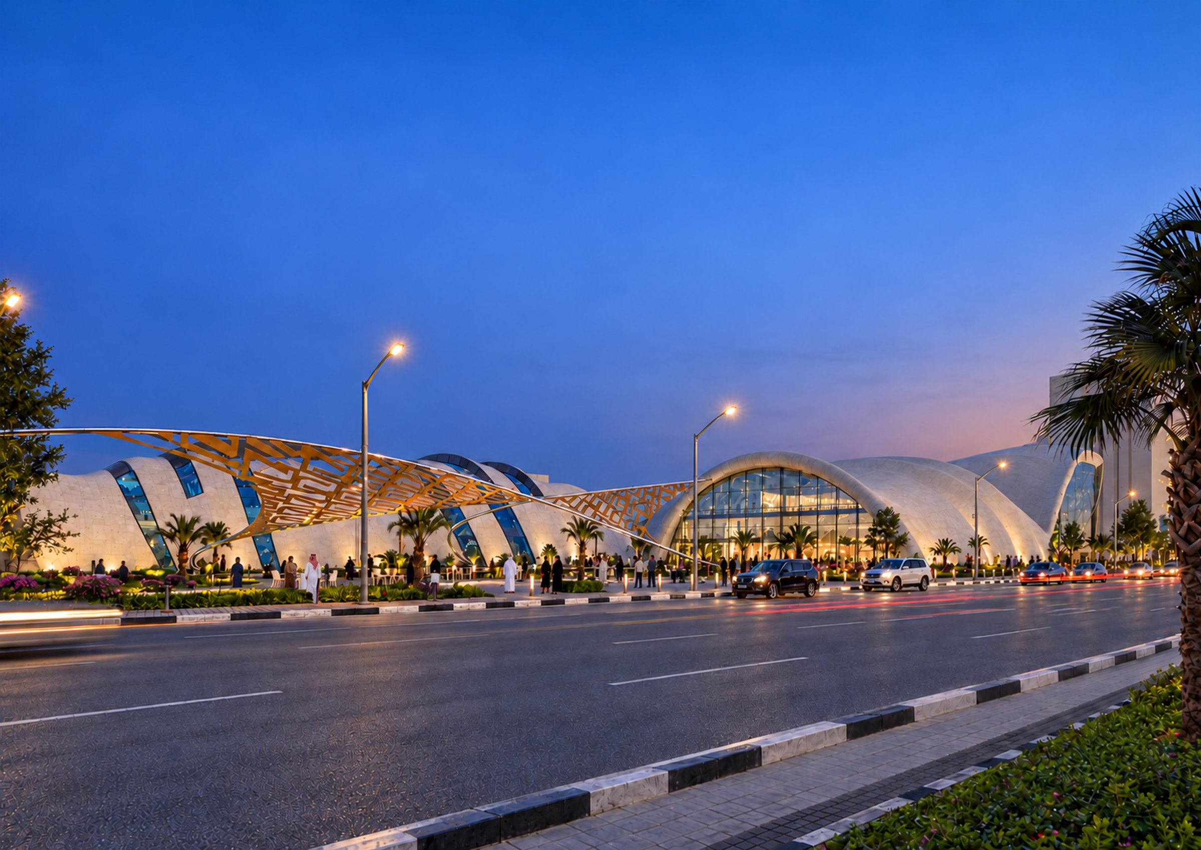 Nir Sivan Architects – SQUARES Center, Al-Khobar, Saudi Arabia: night view from the street (render)
